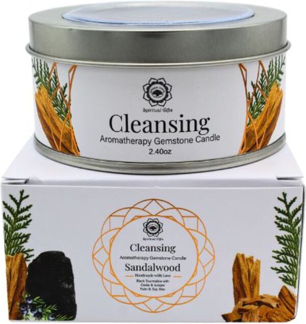 Green Tree - edelsteen - geurkaars - Cleansing - zwarte toermalijn - Sandalwood 70g