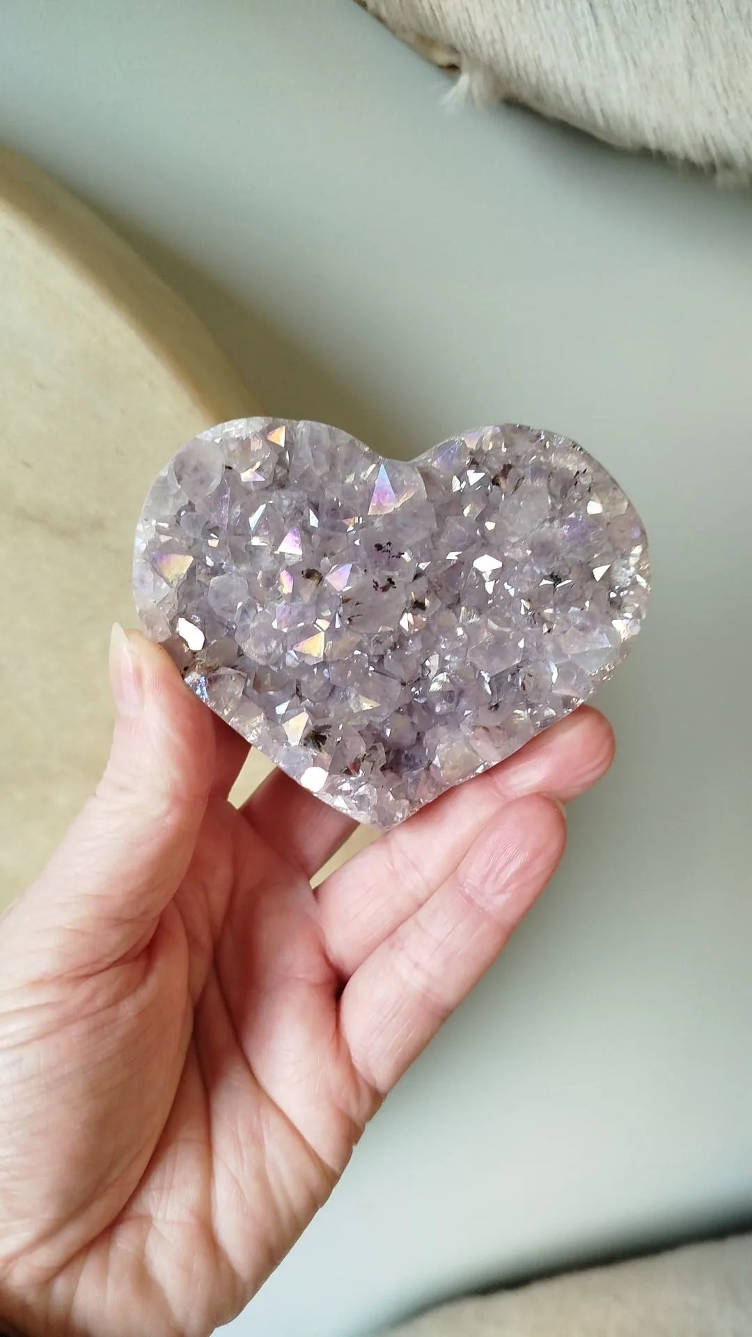 Amethist hart met aura coating -( 9 x 7 cm) - Afbeelding 2