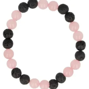Roze kwarts / Lavasteen kralen armband
